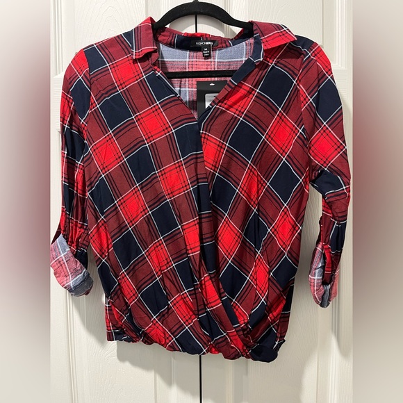 Fashion Nova Plaid Collared Surplice Top NWT - Picture 7 of 10